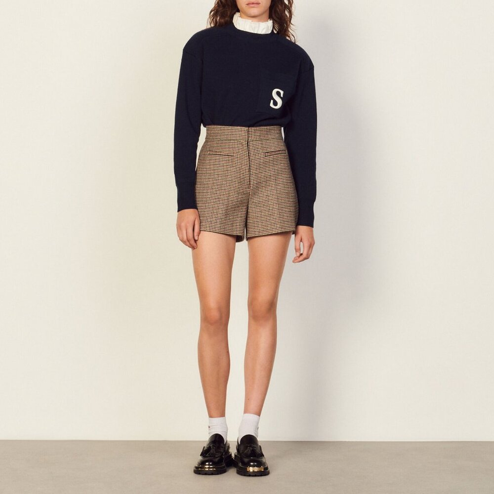 SANDRO Prince Houndstooth Wool Blend Shorts - NWT - Size 34 (XS)